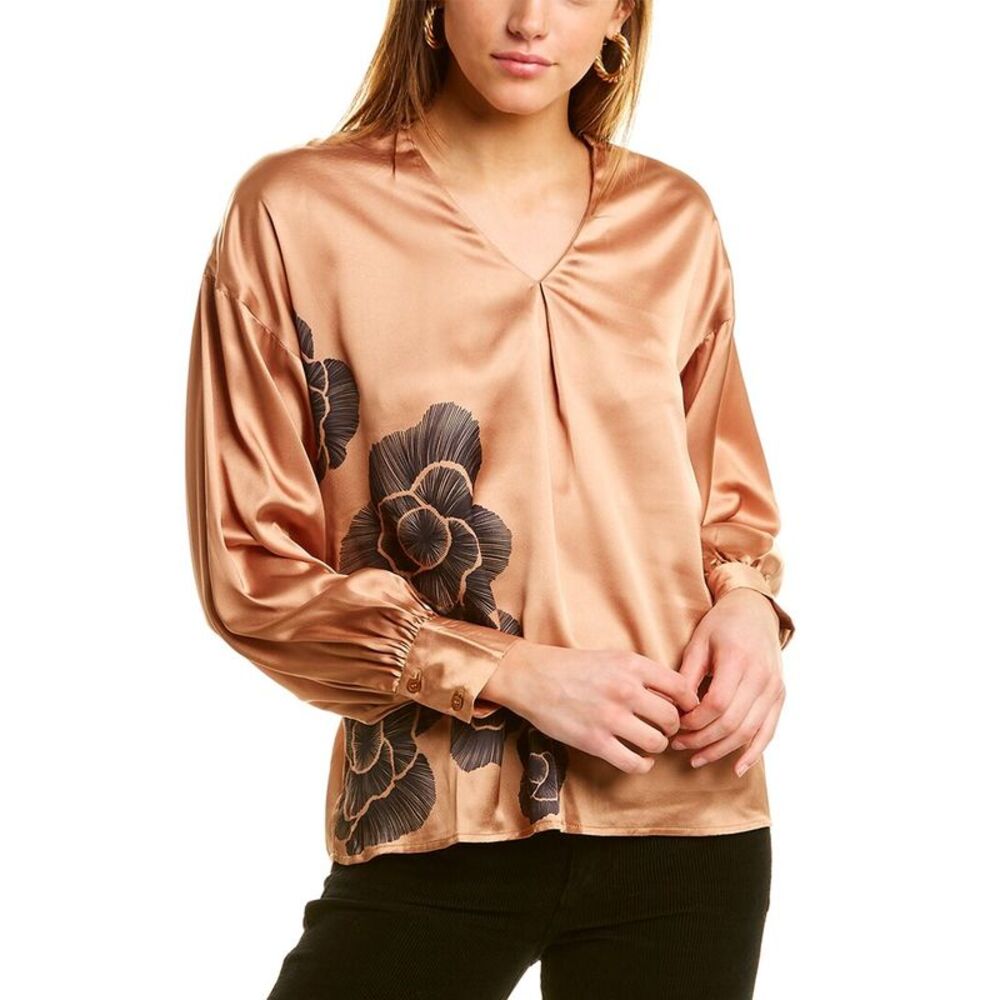 Garrie B Womens  Satin V-Neck Blouse, Brown